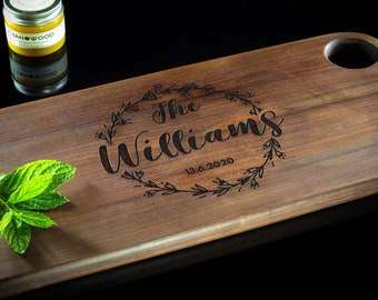 Walnut Personalized Cutting Board, Custom Handmade Wooden Charcuterie, Cheese Board Anniversary Wedding Gift for Mom