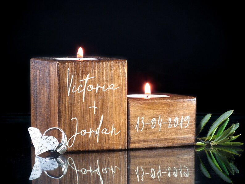 Personalized Wooden Tea Light Holder Custom Couple Names Etsy