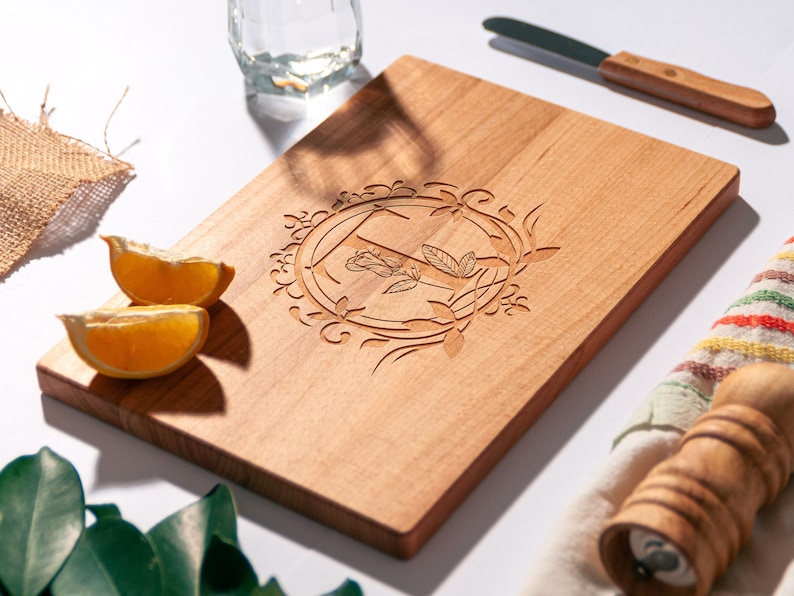 Monogram Cutting Board, Initial Engraved Chopping Board with Monogram, Custom Cheese Board, Personalized Housewarming, Gift for Him image 1