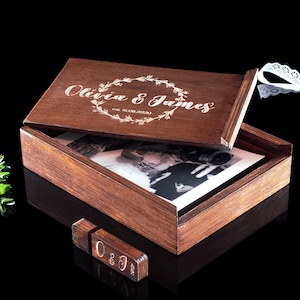Handmade Wooden 4x6 Photo Box USB, 32GB 64GB 128GB, Vintage Wedding presentation box, Wedding Memory Box, Personalized Engrave Flash Drive