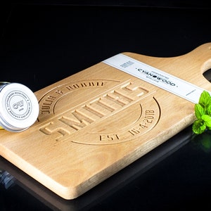 Personalized Cutting Board Wax Polish Engraved Couple Names Custom Handmade Wooden Cheese Board image 2