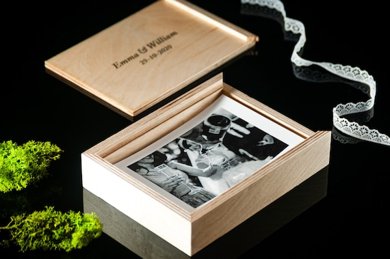 Wooden 5x7 Photo Storage Box With Personalized USB Natural 