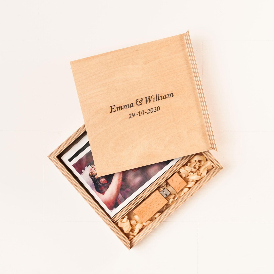 Wooden 5x7 Photo Box With USB,32GB 64GB 128GB Wedding Anniversary ...