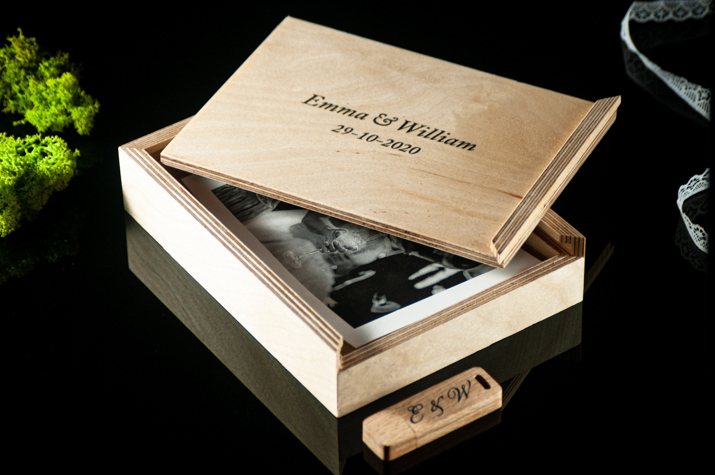 Boîte de rangement photo en bois 5x7 avec USB personnalisé Etsy