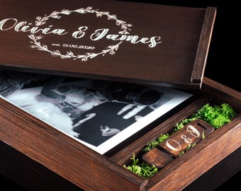 Handmade Wooden 4x6 Photo Box USB,32GB 64GB 128GB, Wedding Memory Box, Custom Photography Presentation Box, Personalized Engrave Flash Drive