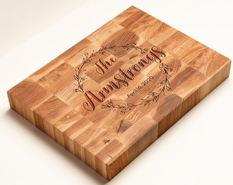 Personalized End Grain Oak Cutting Board - Unique Wedding or Housewarming Gift