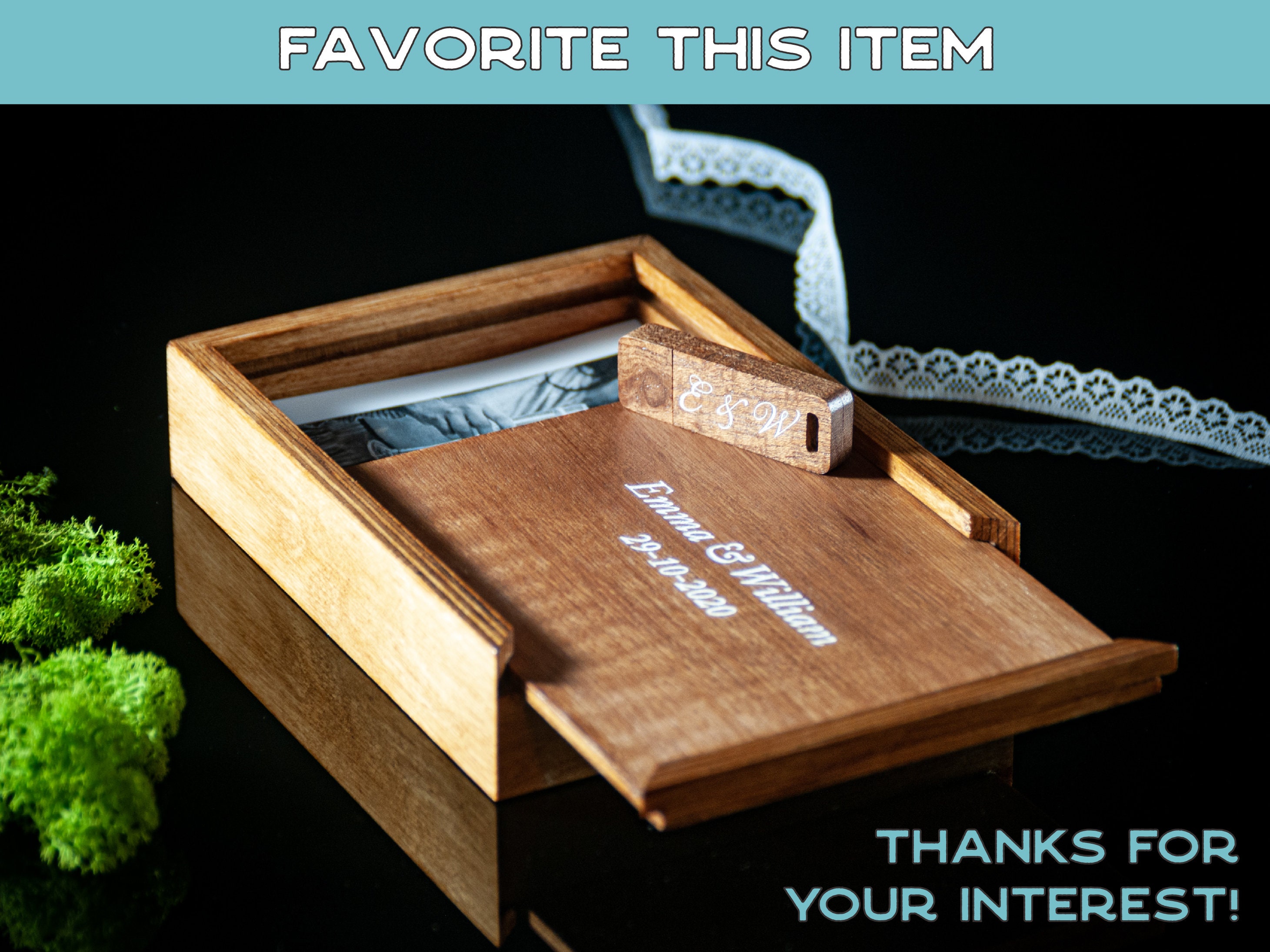 Wooden 5x7 Photo Storage Box With Personalized USB, Vintage Color