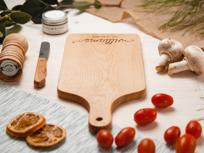 Custom Cutting Board with Handle, Personalized Small Cheese Board, Engraved Chopping Board, Handmade Wooden Charcuterie, Wedding Family Gift image 8