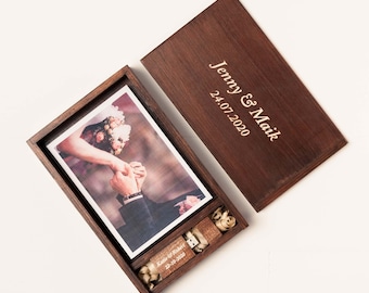 Handmade Wooden 4x6 Photo Box USB,32GB 64GB 128GB, Wedding Memory Box, Custom Photography Presentation Box, Personalized Engrave Flash Drive