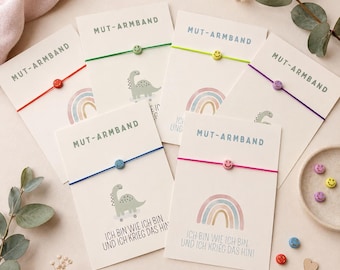 Mut-Armband: Karte mit Armband und Smiley Perle zur Einschulung, Geschenk, Mutmacher für Kinder, Schulkind 2026