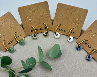MIRA - minimalist hoop earring with jasper bead natural stone in gold (stainless steel) - statement earring