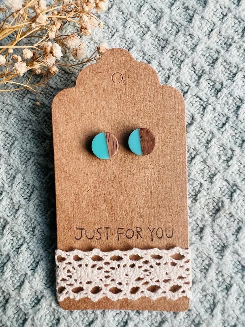 Wooden earring with synthetic resin / epoxy resin Hellblau / Holz