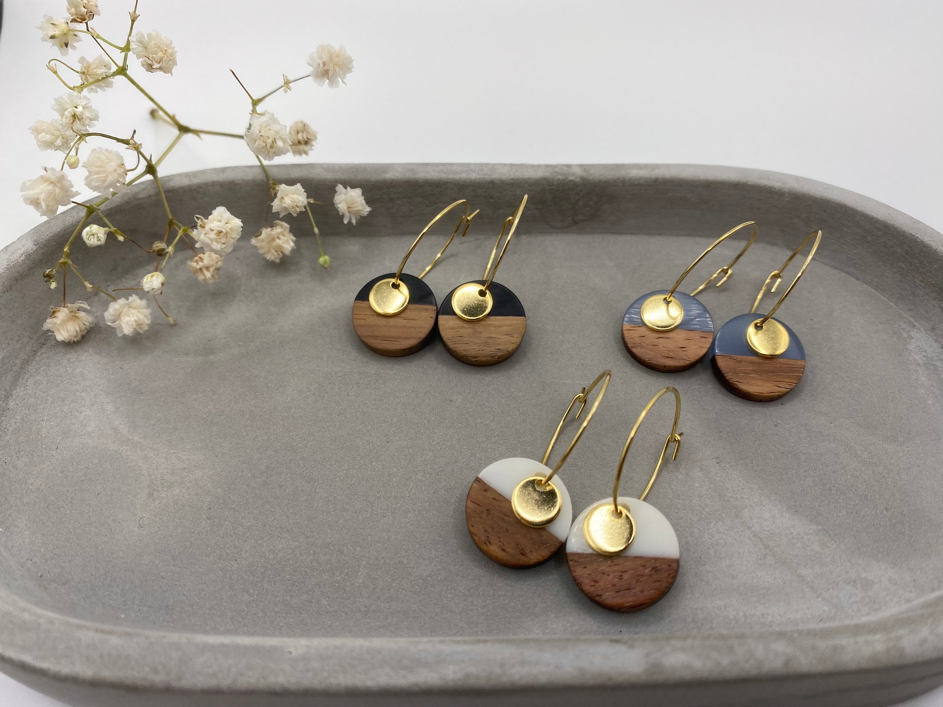 su HA wood ball hoop earrings えんじゅ K18 WOODEN CIRCLE Hoop - Wood & Resin Earring Hoop (18k Gold
