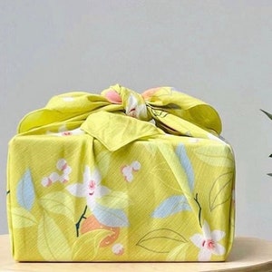 Furoshiki 70 Organic Himemusubi Citrus Fruits Mustard Yellow / Furoshiki Musubi / Sustainable Packaging / Sustainable Gift Wrapping / Gift Wrap