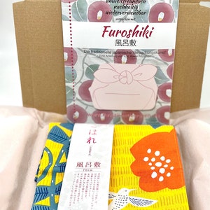 Furoshiki DIY Set / Furoshikitasche / nachhaltige Geschenkverpackung/ Do it yourself Set/ Geschenkset/ ökologische Weihnachtsgeschenk Kolibri Orange