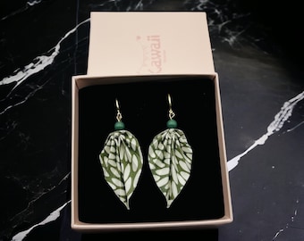Origami jewelry earrings leaves olive green/kimono accessories/paper jewelry/Japan design/Japanese traditional Yuzenwashi paper