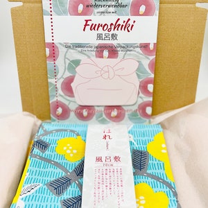 Furoshiki DIY Set / Furoshikitasche / nachhaltige Geschenkverpackung/ Do it yourself Set/ Geschenkset/ ökologische Weihnachtsgeschenk Kolibri Türkis