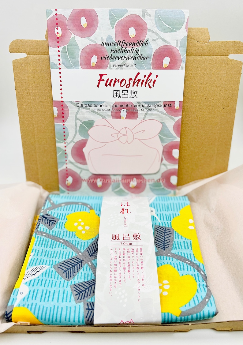 Furoshiki DIY Set / Furoshikitasche / nachhaltige Geschenkverpackung/ Do it yourself Set/ Geschenkset/ ökologische Weihnachtsgeschenk Kolibri Türkis