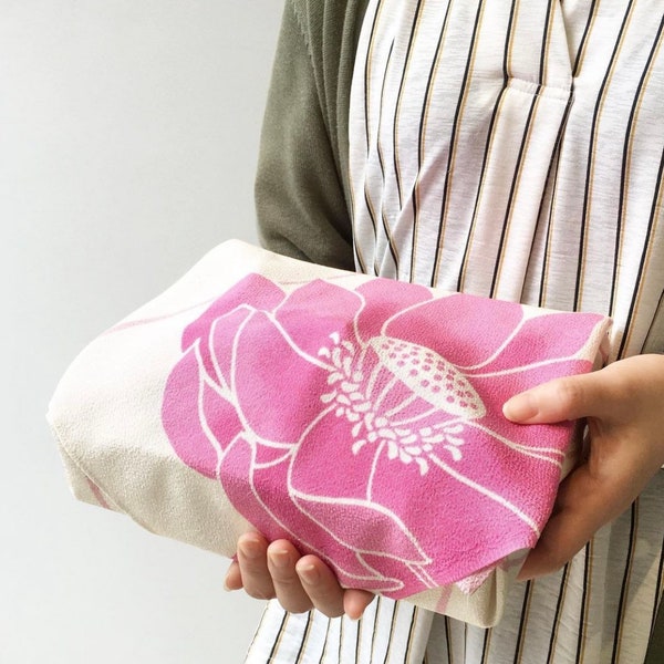 Furoshiki 70 Koetsu Chirimen Yuzen Dyeing | Lotus Pink