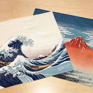 Furoshiki 48 Ukiyo-e Under The Wave Off Kanagawa Beige / Katsushika Hokusai/ emballage durable/ Fujisan/ emballage cadeau durable image 4