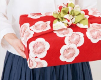 Furoshiki L 104 Isa monyo Reversible Ume Red-Green / gift towels / Japanese apricot / fabric as packaging / Japanese tradition