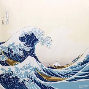 Furoshiki 48 Ukiyo-e Under The Wave Off Kanagawa Beige / Katsushika Hokusai/ nachhaltig verpacken/ Fujisan/ nachhaltigegeschenkverpackung Bild 1