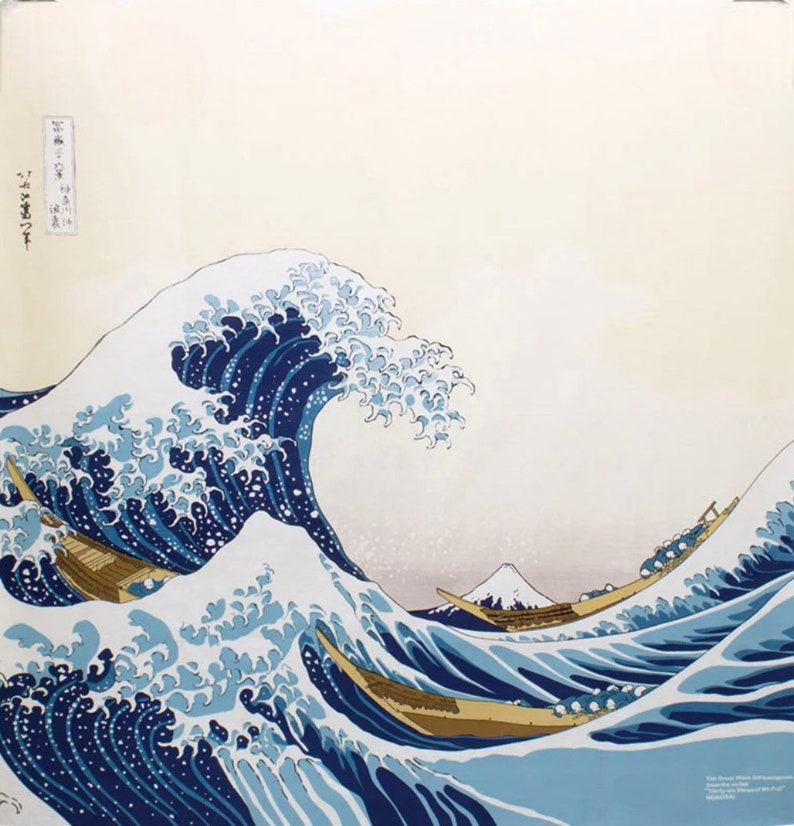 Furoshiki 48 Ukiyo-e Under The Wave Off Kanagawa Beige / Katsushika Hokusai/ nachhaltig verpacken/ Fujisan/ nachhaltigegeschenkverpackung Bild 1