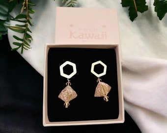 Origami jewelry earrings Geometric Kiku pink gold with Swarovski beads/paper jewelry handmade in Munich/japan love/kimono accessories