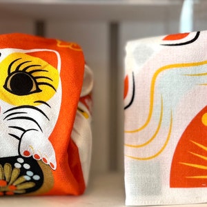 Furoshiki S 48 Coche Maneki-Neko/imballaggio sostenibile/amore per il Giappone/amanti dei gatti/imballaggio ecologico/carta da regalo/confezione regalo