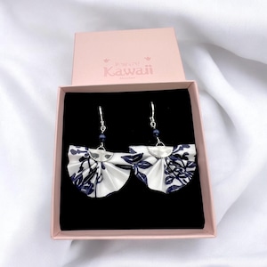 Ventaglio origami Fuji blu e bianco con perle Preciosa / Carta washi Yuzen della manifattura di Kyoto / Gioielli di carta kawaii / Amore per il Giappone / Accessori kimono