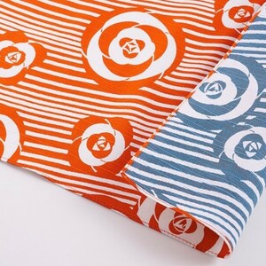 Furoshiki S Isamonyo Tsubaki Orange Bleu/Tissu Furoshiki/Tissu cadeau/Emballage durable/Zerowaste Noël/Japan Love/Camélia japonais image 2