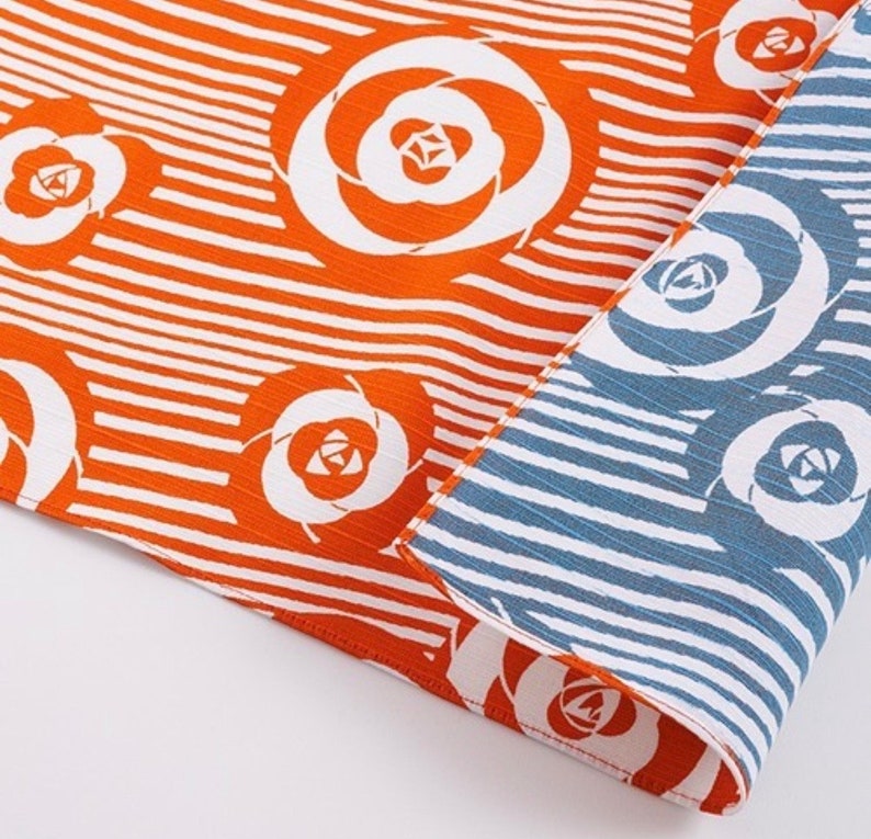 Furoshiki S Isamonyo Tsubaki Orange Bleu/Tissu Furoshiki/Tissu cadeau/Emballage durable/Zerowaste Noël/Japan Love/Camélia japonais image 2