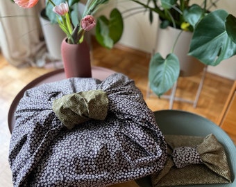 Furoshiki S Kyoto komon Sakura Hemp BrownGreen/Tissu Furoshiki/tissu cadeau/emballage durable/Zerowaste Noël/amour du Japon/tradition japonaise