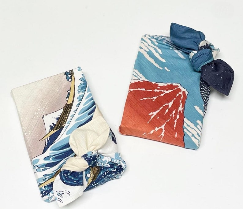 Furoshiki 48 Ukiyo-e Under The Wave Off Kanagawa Beige / Katsushika Hokusai/ emballage durable/ Fujisan/ emballage cadeau durable image 2