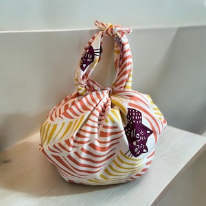 Furoshiki S 45 cohare  Schwarze Katze und Vogel Rosa