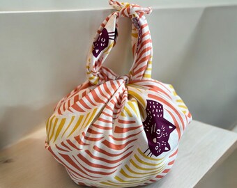 Furoshiki S 45 cohare Black Cat and Bird Pink