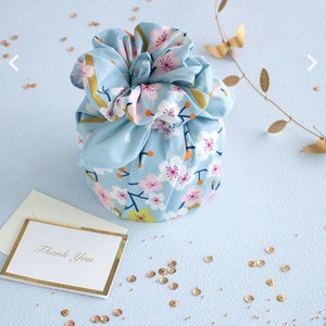 Furoshiki 50 Organic Sakura Cherry Blossom Blue / Gift Cloth / Gift Wrapping/Kyoto Manufactory/ Furoshiki Bag Musubi/ Environmentally Friendly