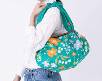 Furoshiki L 100 Himemusubi Jardín de Flores Verde Pavo Real / Tela Furoshiki / Bolsa Furoshiki / Tradición Japonesa / Envoltorio de Regalo Sostenible