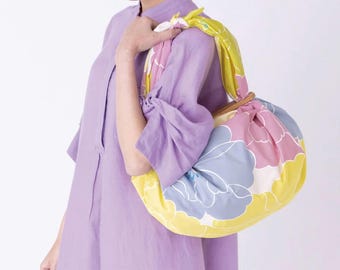 Furoshiki L 100 Himemusubi Botan Peony Butter Yellow / Furoshiki Cloth / Furoshiki Bag / Japanese Tradition / Sustainable Gift Wrapping