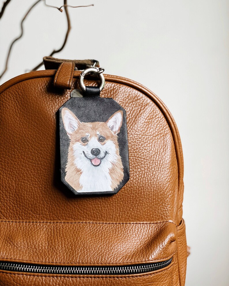 Dog Lover Gift CUSTOM DOG KEYCHAIN Hand Painted Pet Portrait Leather Personalized Animal Keychain Memorial Painting Leather