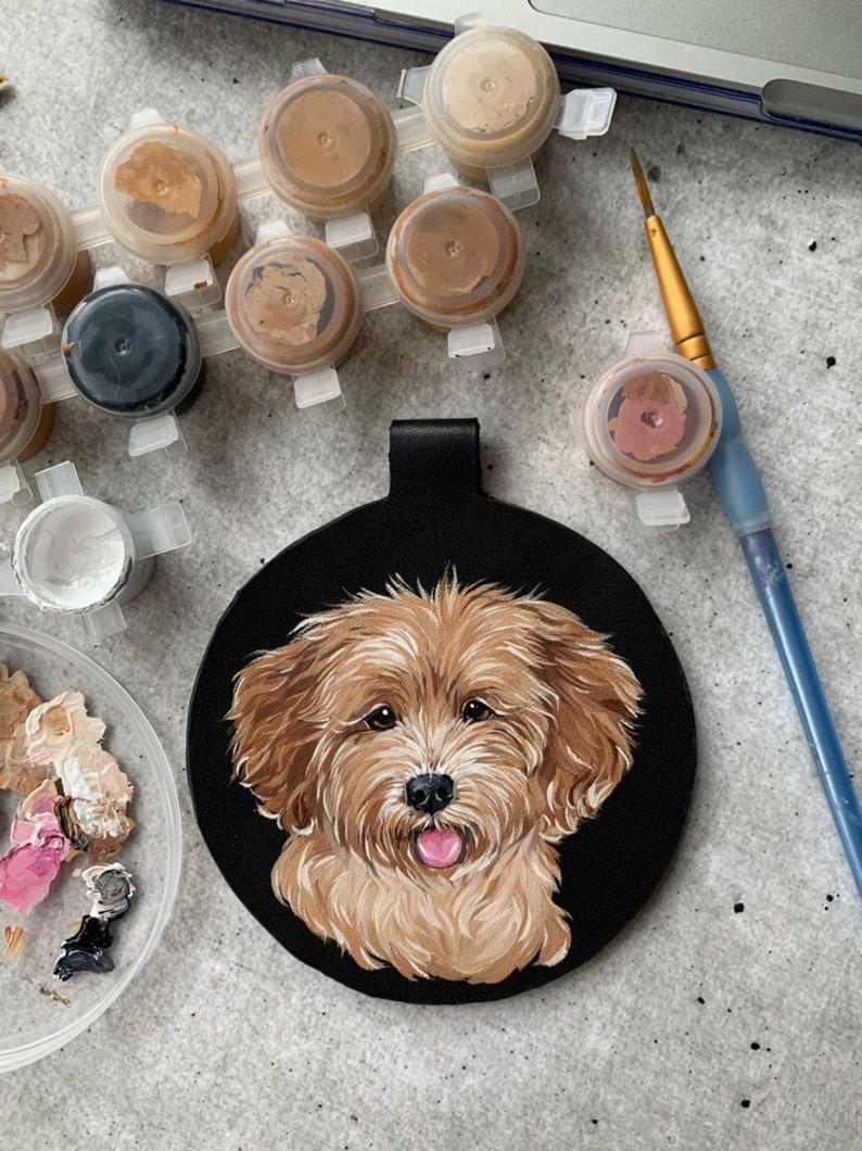 Dog Lover Gift CUSTOM DOG KEYCHAIN Hand Painted Pet Portrait Leather Personalized Animal Keychain Memorial Painting Leather