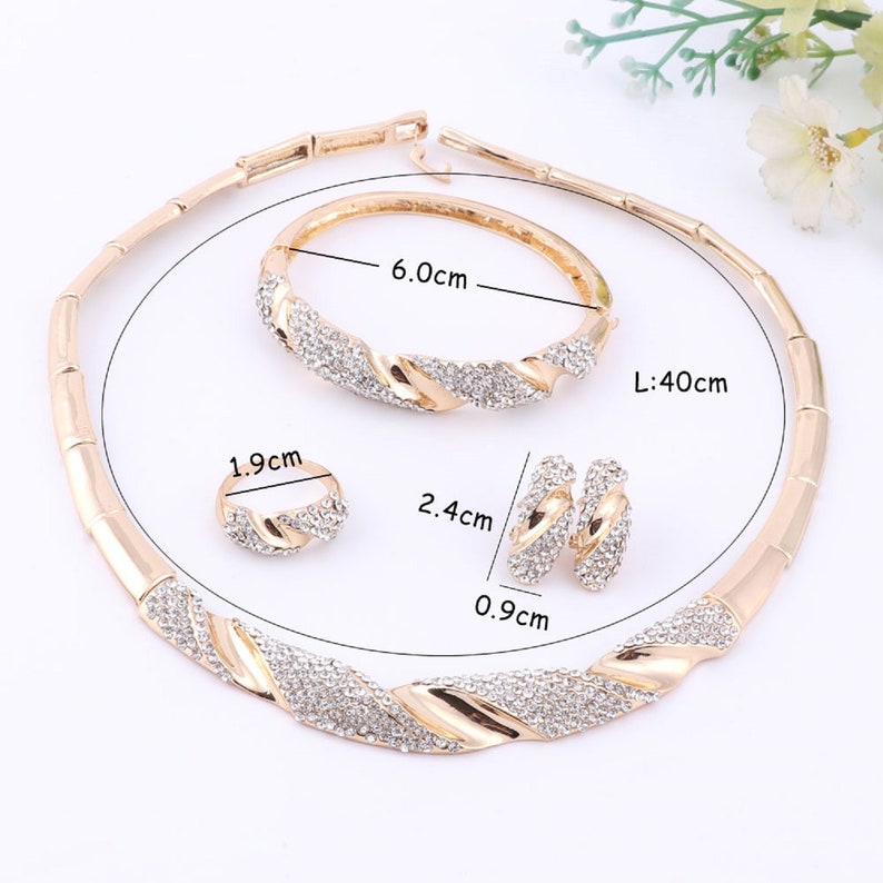 Wedding Bridal Jewelry Set Dubai Gold Plated Crystal Women Etsy