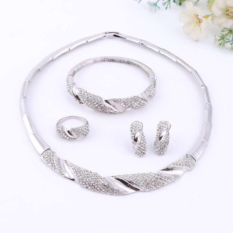 Wedding Bridal Jewelry Set Dubai Gold Plated Crystal Women Etsy