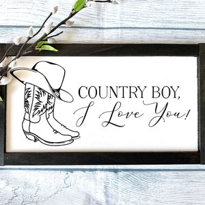 Land junge, ich liebe dich, Land Zeichen, Home Decor, Housewarminggeschenk, Land Liebe Zeichen, Liebe Zeichen, Bauernhaus Dekor, rustikale Holzschild