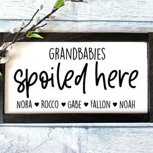 Custom Grandbabies Spoiled Here Sign, Grandparents Wooden Sign, Grandparents Gift, Mother&#39;s Day Gift, Father&#39;s Day Gift, Custom Sign