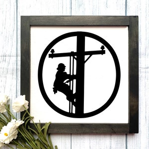 Lineman Silhouette Wooden Sign, Lineman Decor, Lineman Sign, Lineman Gift, Home Decor, Gift, Rustic Home Decor, Farmhouse Sign