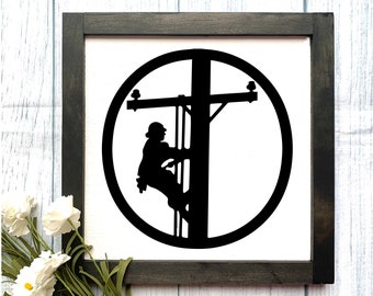 Lineman Silhouette Wooden Sign, Lineman Decor, Lineman Sign, Lineman Gift, Home Decor, Gift, Rustic Home Decor, Farmhouse Sign