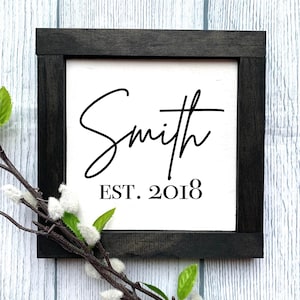 Family Name Established Wooden Sign, Last Name Sign, Christmas Gift for Couple, Farmhouse Style Home Decor, Framed Wooden Signs