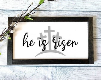 Hij is risen teken, home decor, pasen teken, boerderij decor, rustieke houten teken, Pasen decor, Pasen houten teken, hij is risen decor