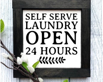 Self Serve Laundry Wooden Sign, Laundry Sign, Laundry Decor, Farmhouse Wooden Sign, Funny Laundry, Laundry Room Decor